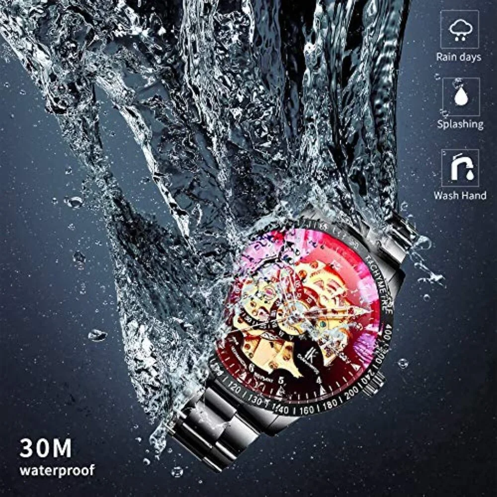 Men's Automatic Mechanical Watch Skeleton Dial Stainless Steel Wristwatch
